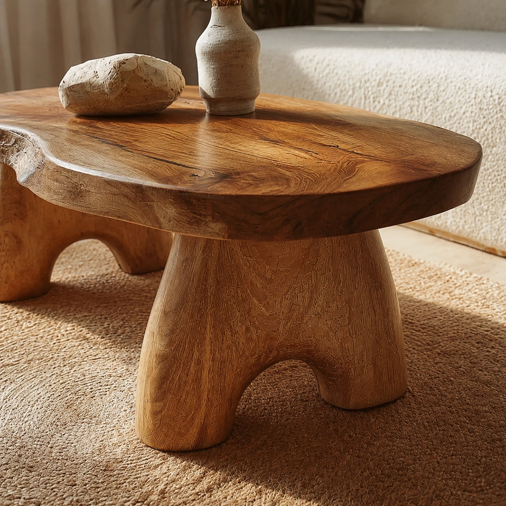 Natural Solid Wood Coffee Table – Live Edge Wabi-Sabi Style