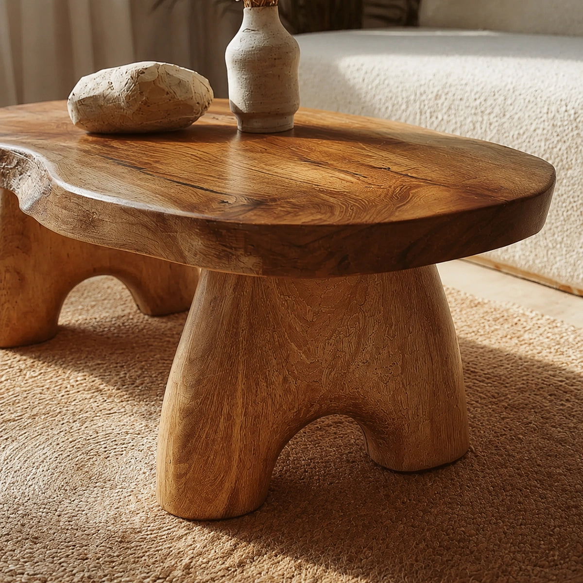 Natural Solid Wood Coffee Table – Live Edge Wabi-Sabi Style