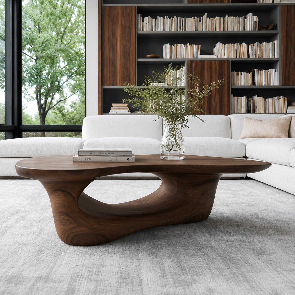 Natural Solid Wood Coffee Table – Sculptural Modern Style