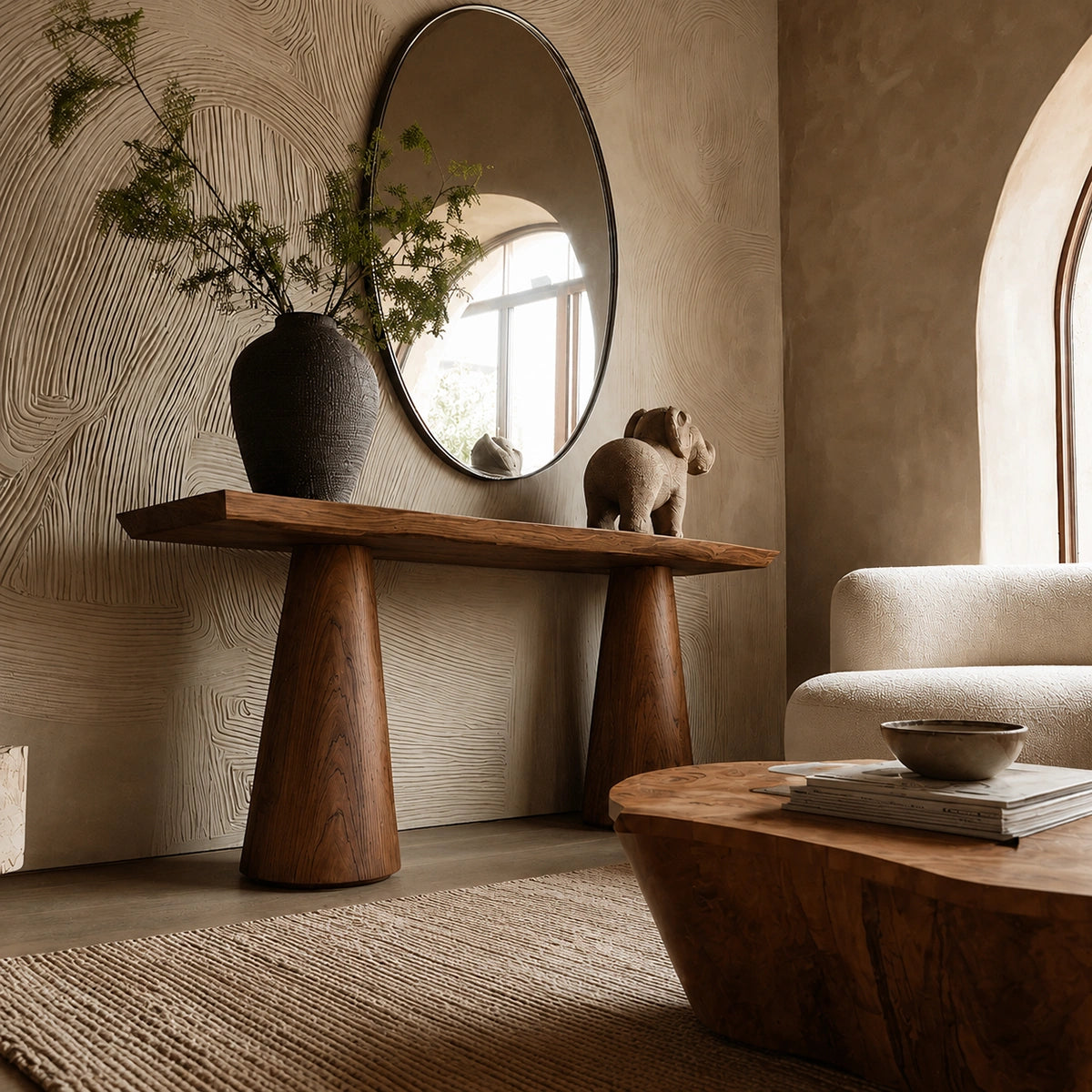 Tapered Pedestal Natural Solid Wood Console Table for Entryways