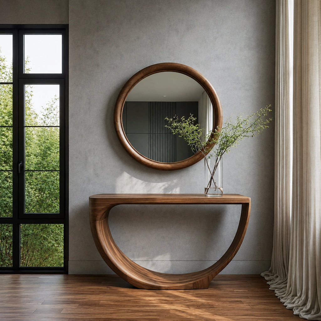 Loop Form Natural Solid Wood Console Table for Entryway and Hallway