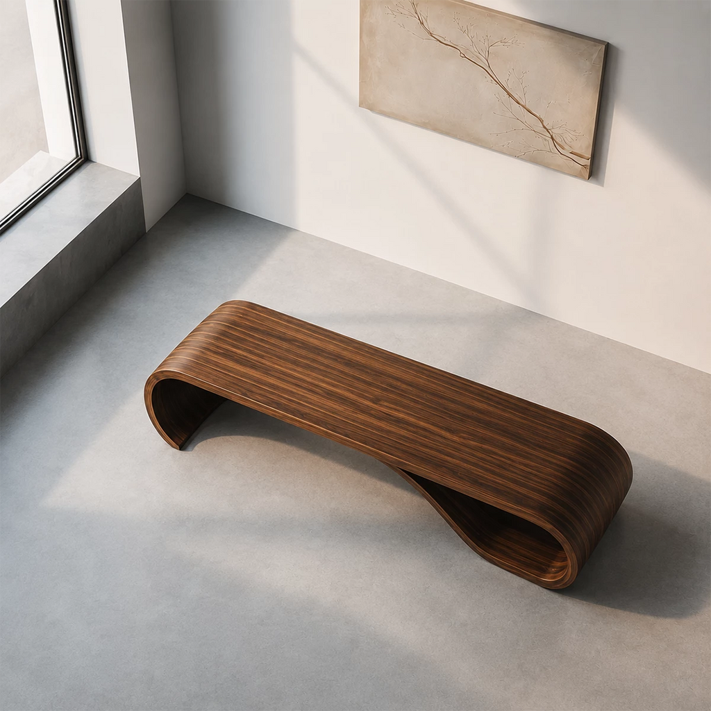 Curved Wood Bench – Natural Oak Bench for Modern Entryway and Minimal Interior