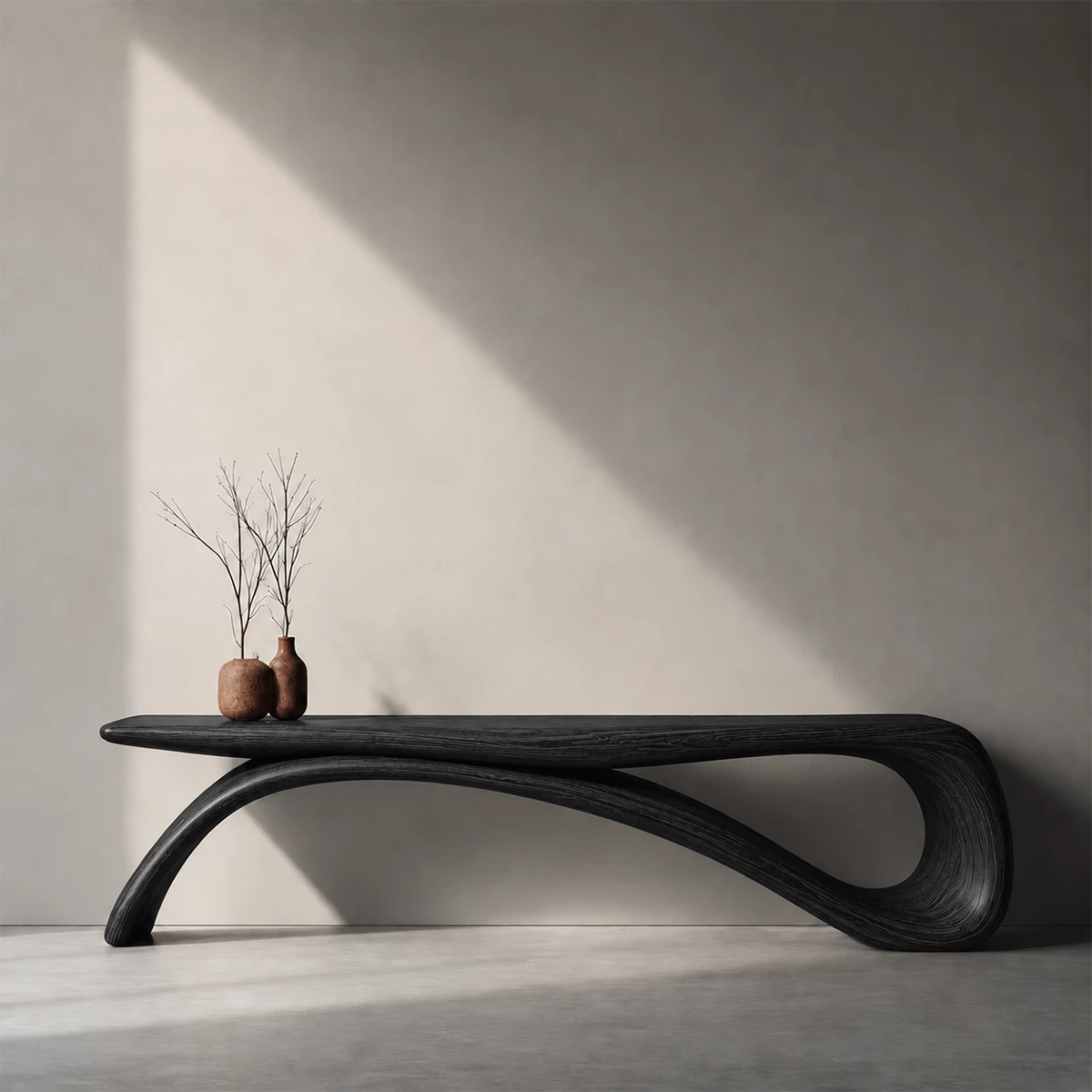 Sculptural Wave Wood Console Table – Organic Natural Wood Console for Modern Interior
