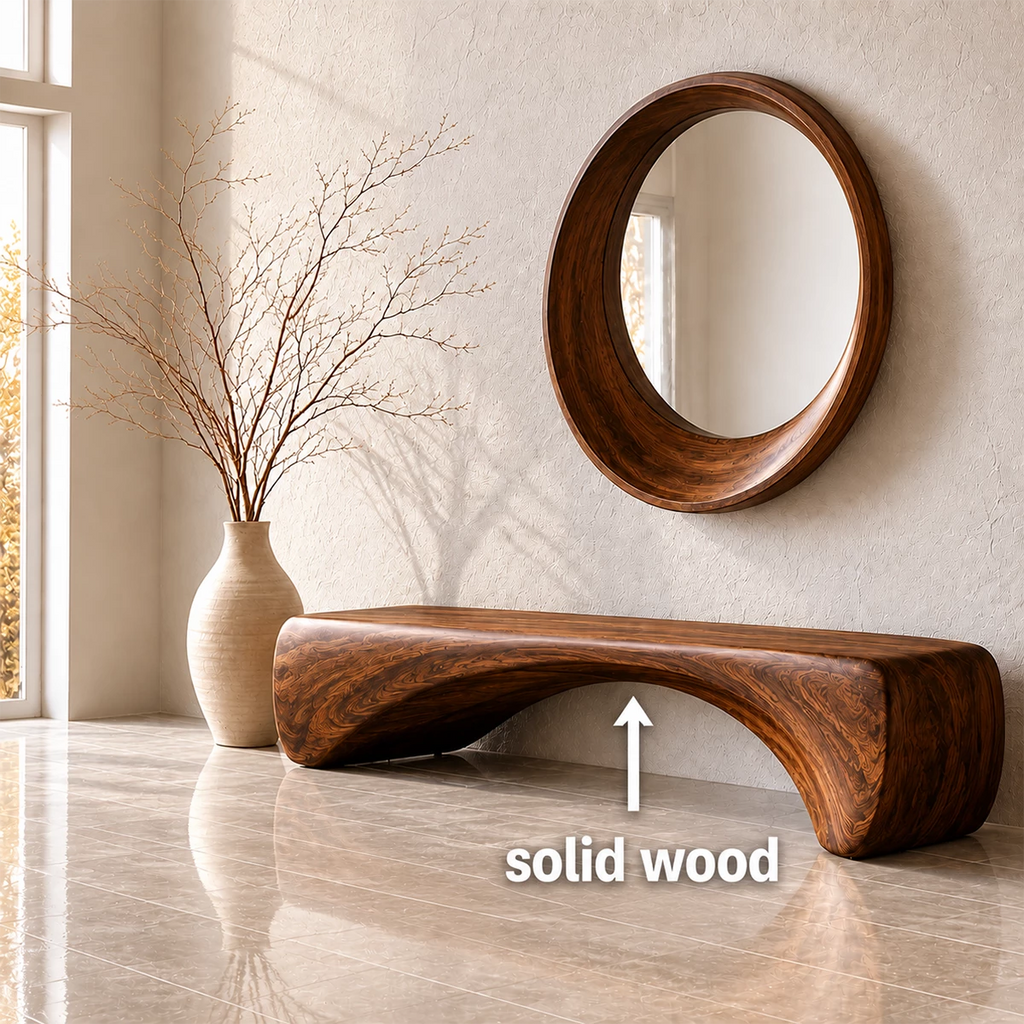 Organic Curved Wood Bench – Natural Wood Entryway Bench for Modern Interior