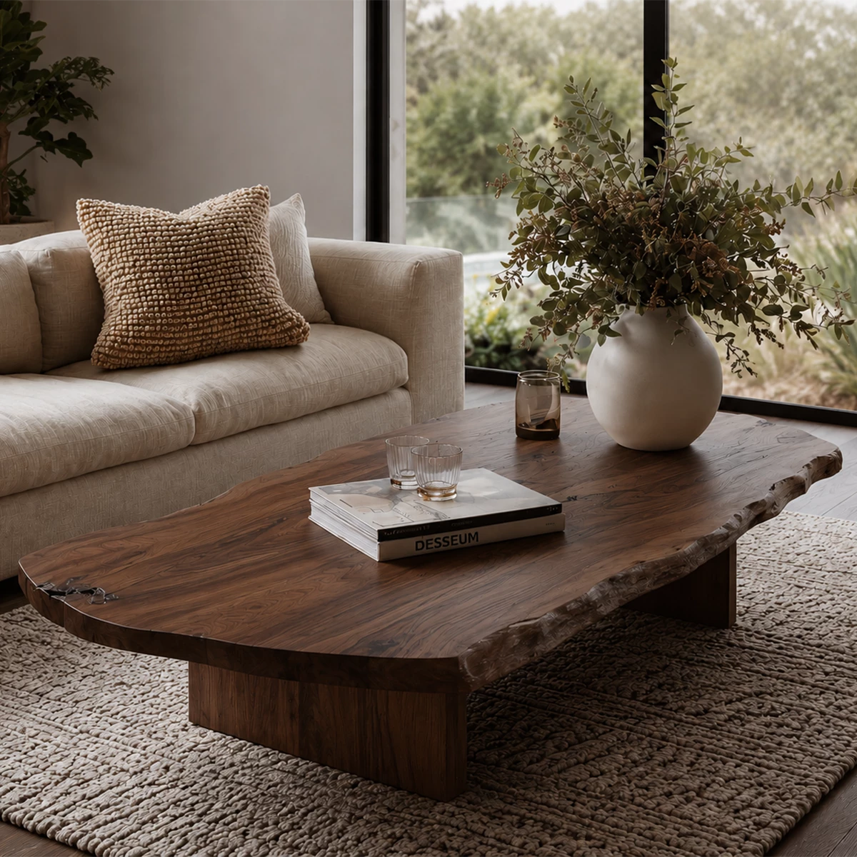 Flowing Sculptural Modern Coffee Table Crafted from Natural Solid Wood