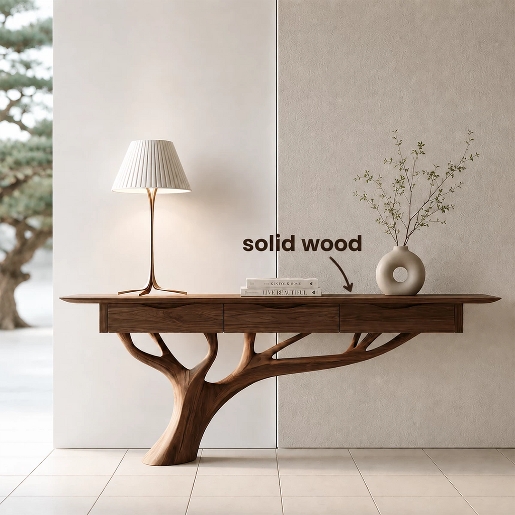 Natural Solid Wood Console Table Sculptural Tree Branch Wabi Sabi Style