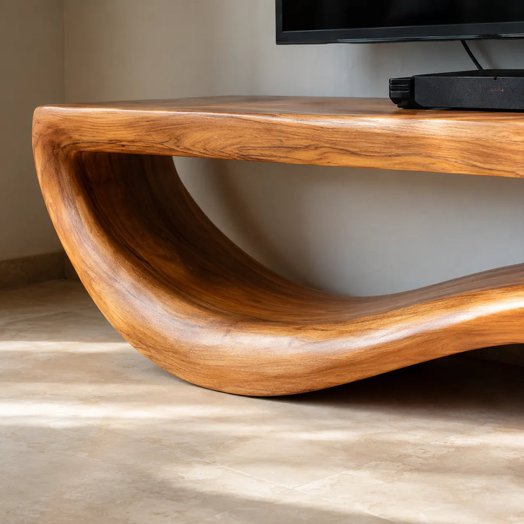 Live Edge Wave Natural Solid Wood TV Stand with Sculptural Form