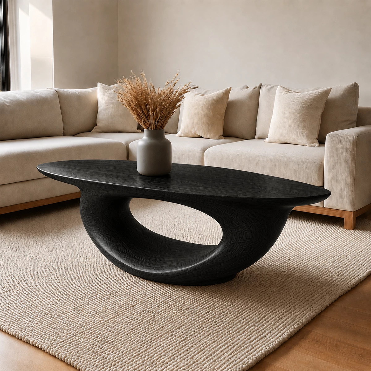 Sculptural Modern Coffee Table Crafted from Natural Solid Wood