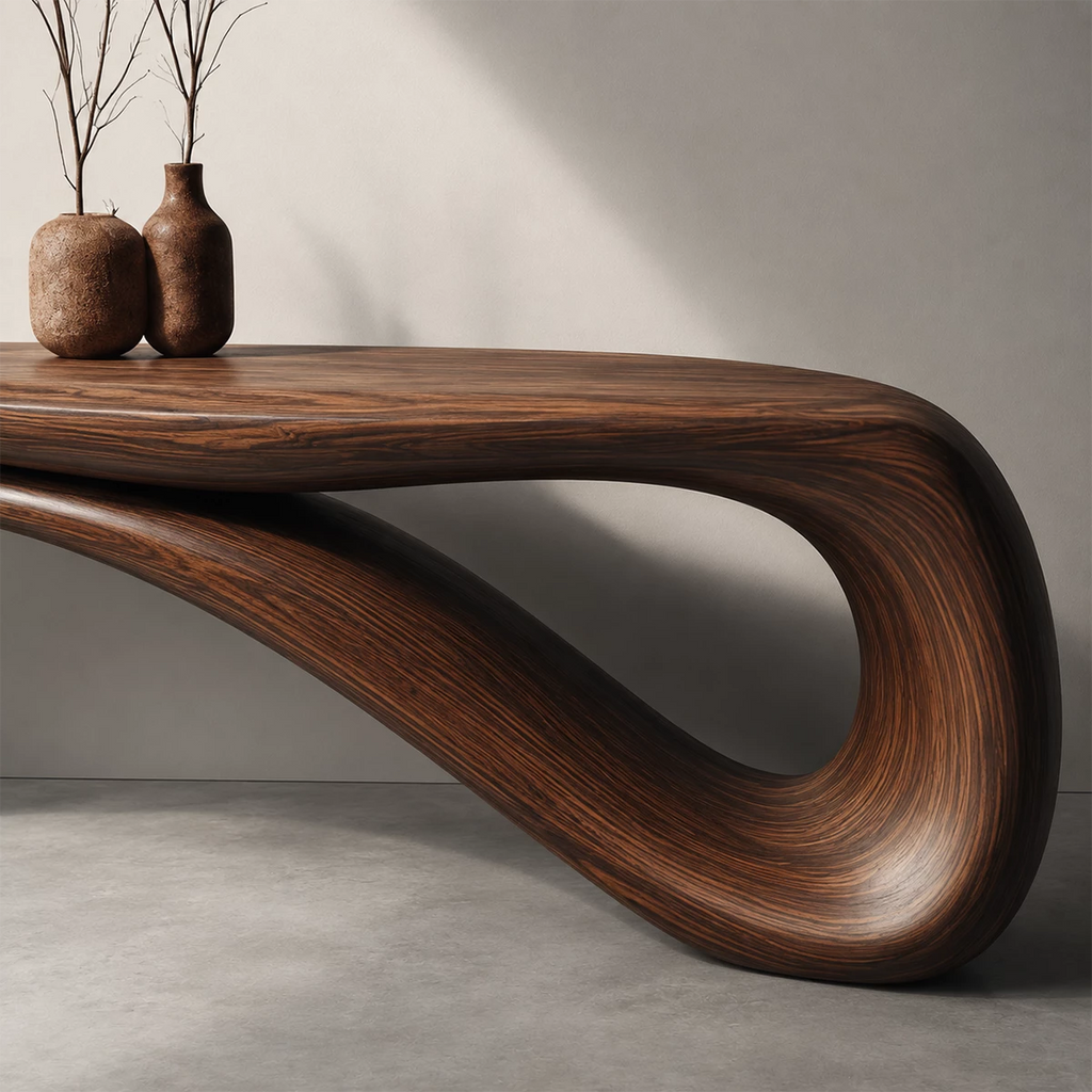 Sculptural Wave Wood Console Table – Organic Natural Wood Console for Modern Interior