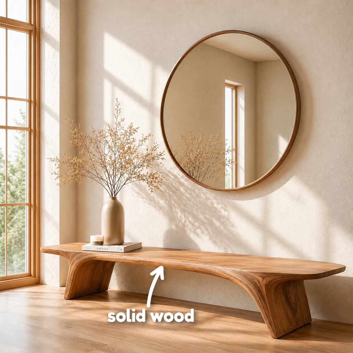 Organic Live Edge Wood Bench – Natural Wood Entryway Bench for Modern Interior
