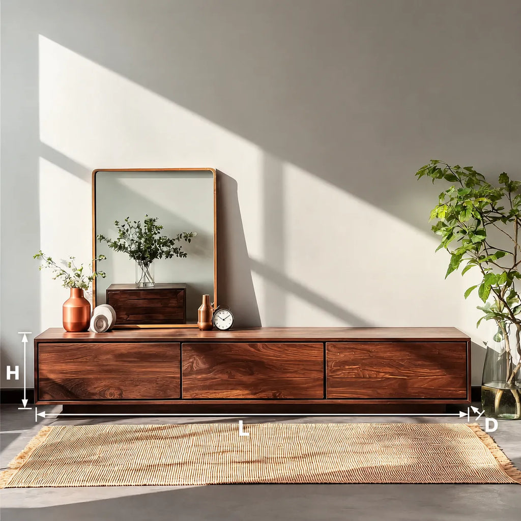 Minimalist Low Profile TV Stand with Seamless Storage Design