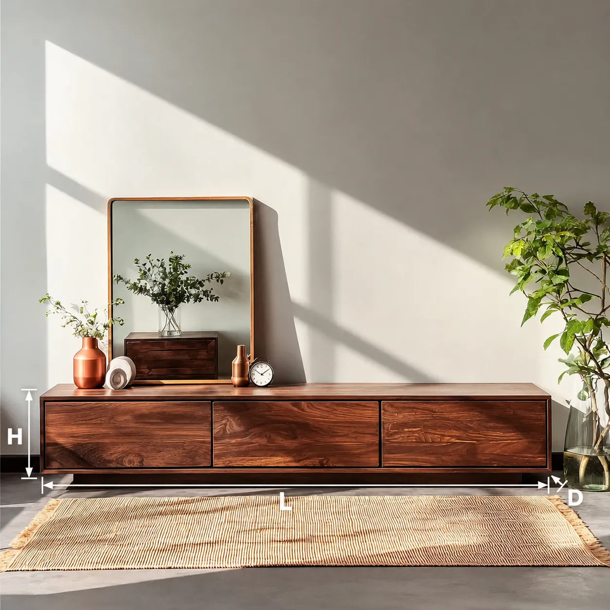 Minimalist Low Profile TV Stand with Seamless Storage Design