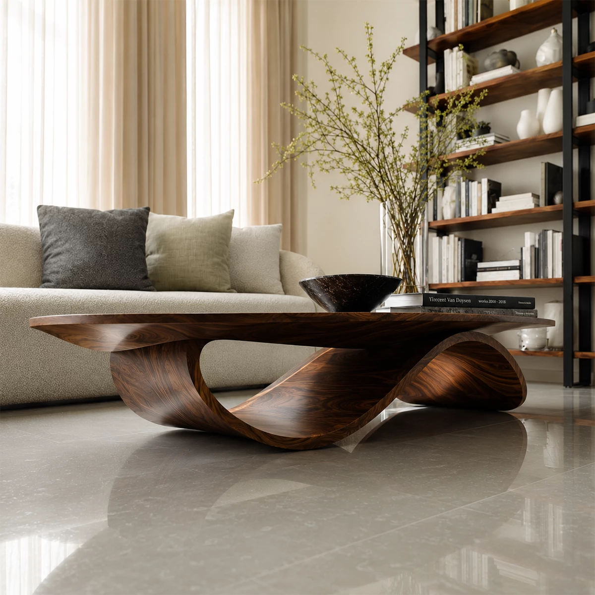 Oval Sculptural Coffee Table Crafted from Natural Solid Wood