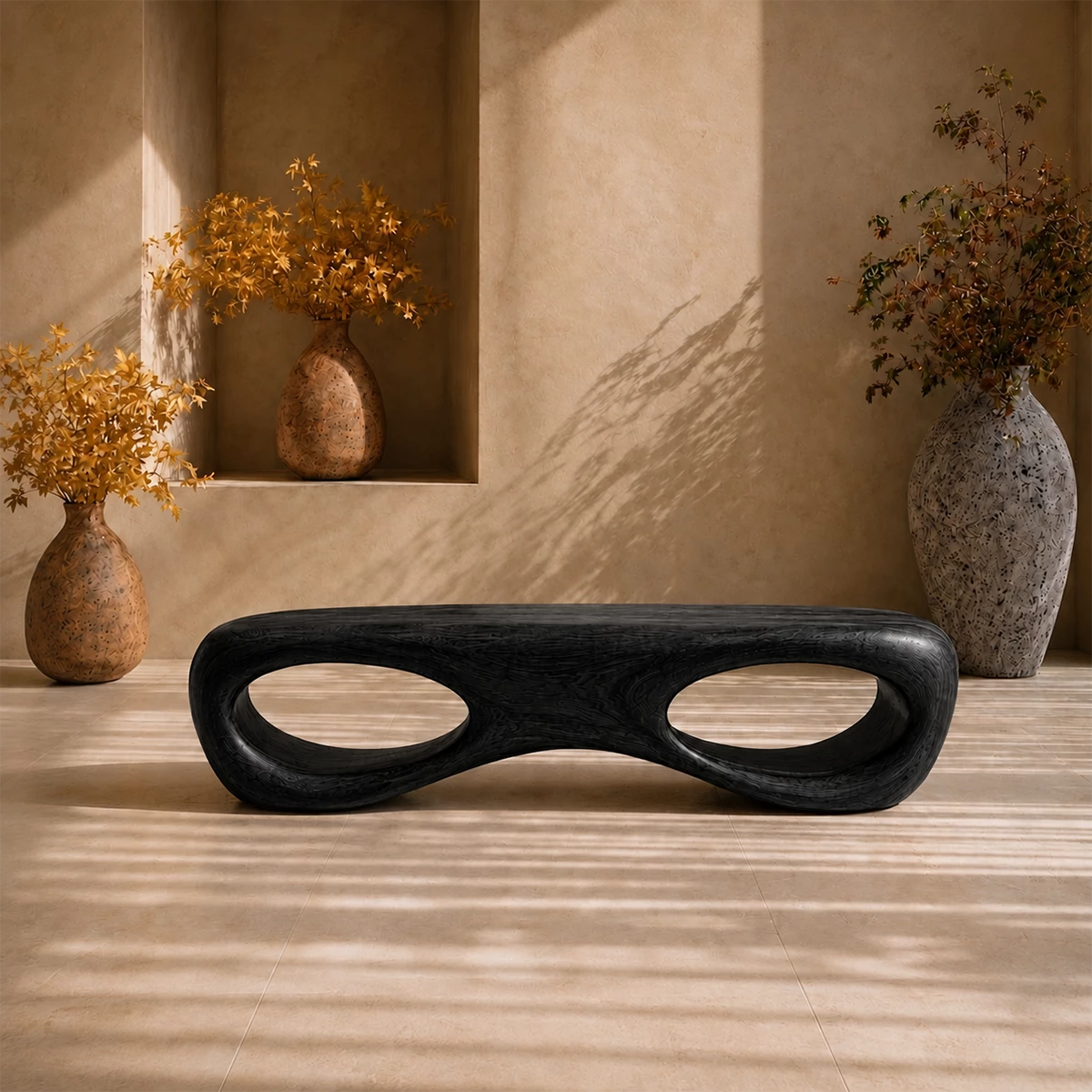 Sculptural Oval Wood Bench – Organic Natural Wood Bench for Modern Interior