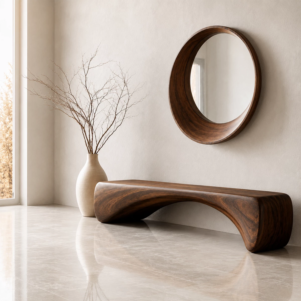 Organic Curved Wood Bench – Natural Wood Entryway Bench for Modern Interior