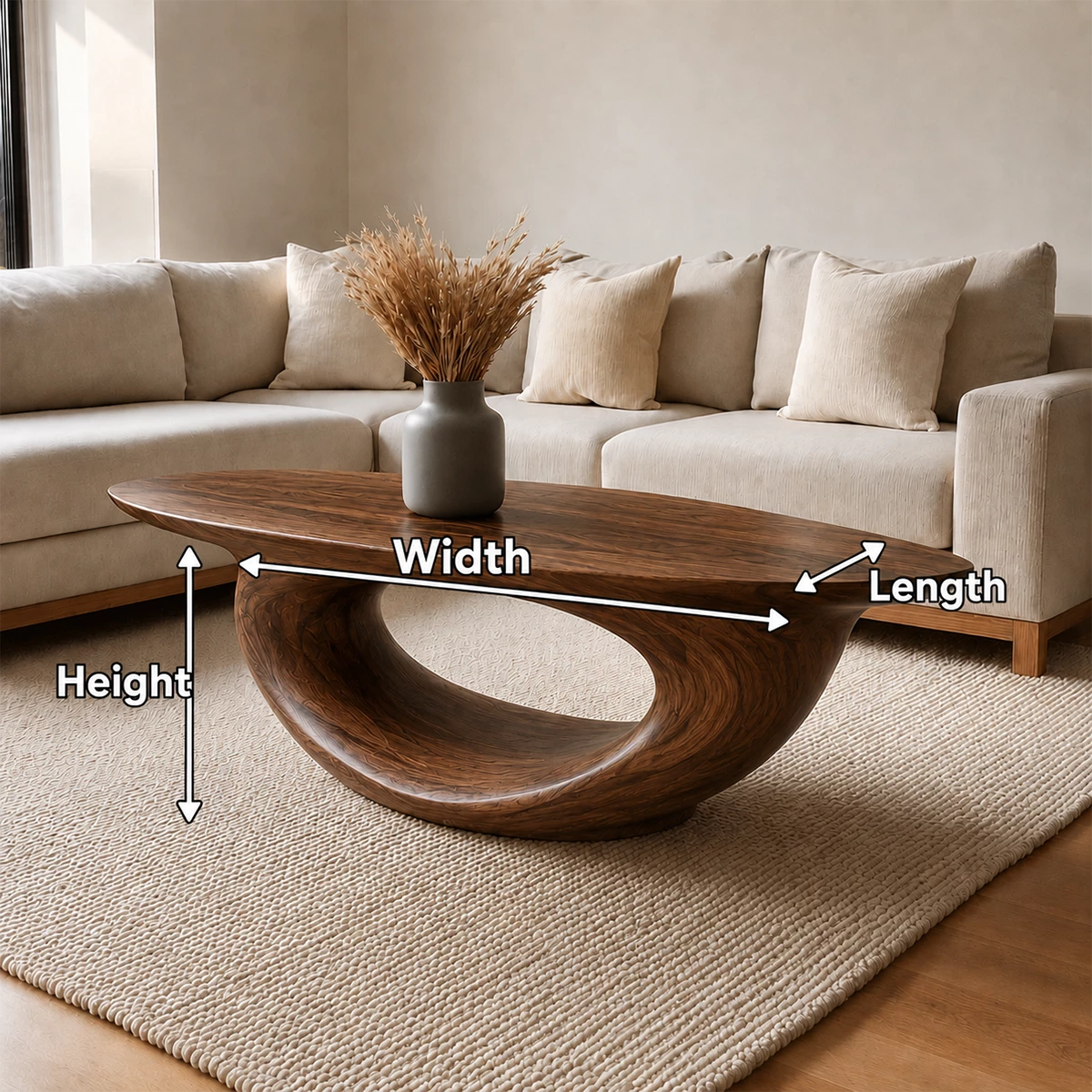 Sculptural Modern Coffee Table Crafted from Natural Solid Wood