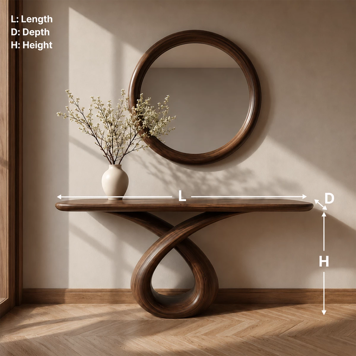 Infinity Loop Console Table in Natural Solid Wood