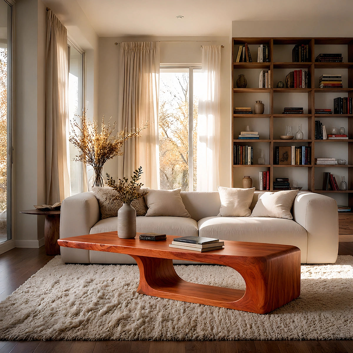 Natural Solid Wood Coffee Table – Sculptural Modern Style