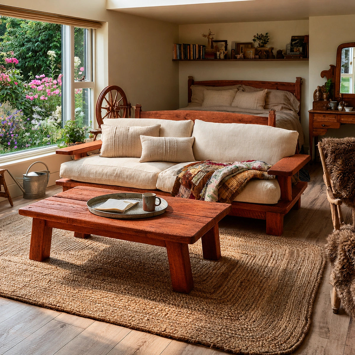 Natural Solid Wood Coffee Table – Rustic Farmhouse Style