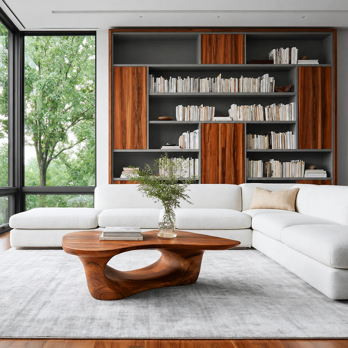 Natural Solid Wood Coffee Table – Sculptural Modern Style