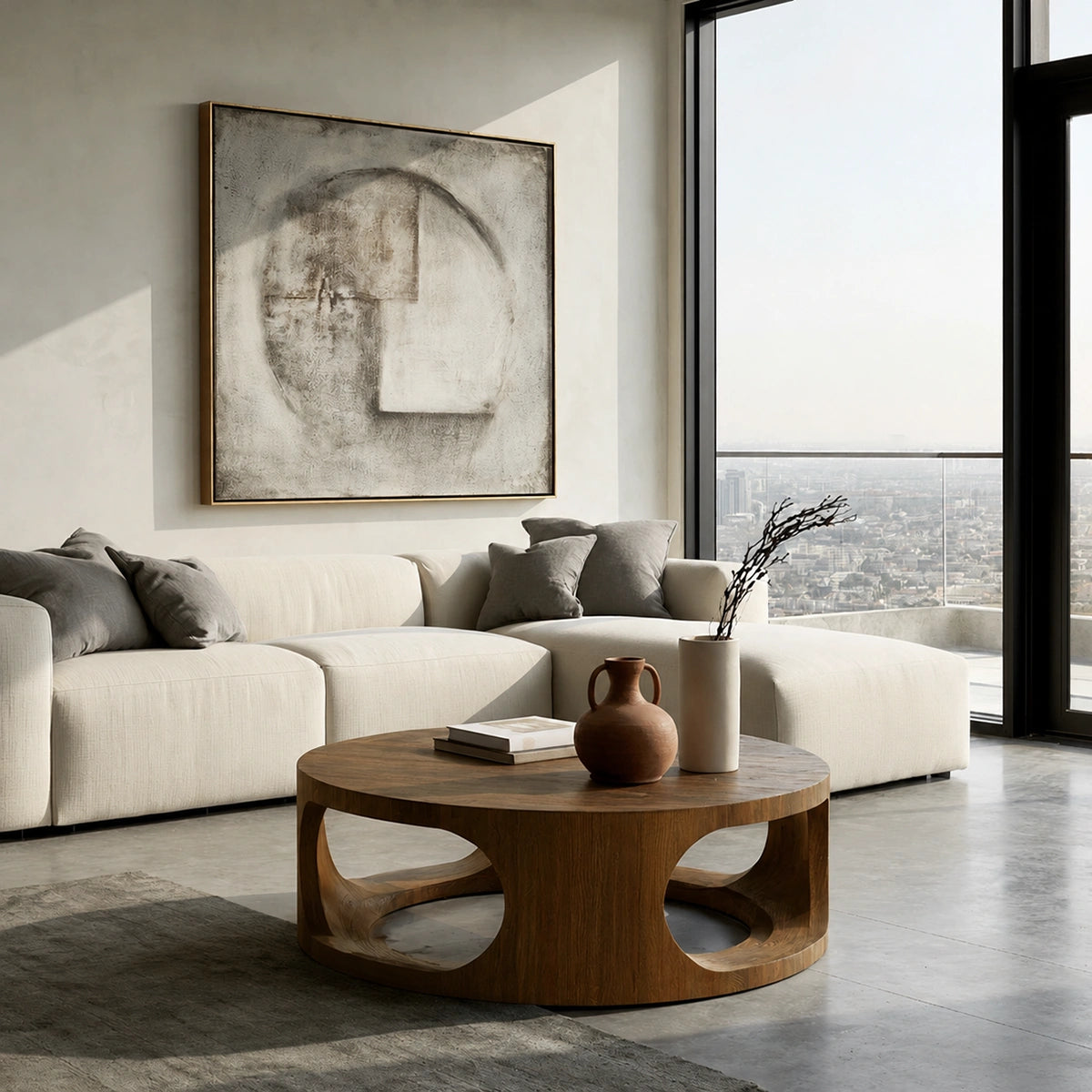 Natural Solid Wood Round Coffee Table – Sculptural Modern Style