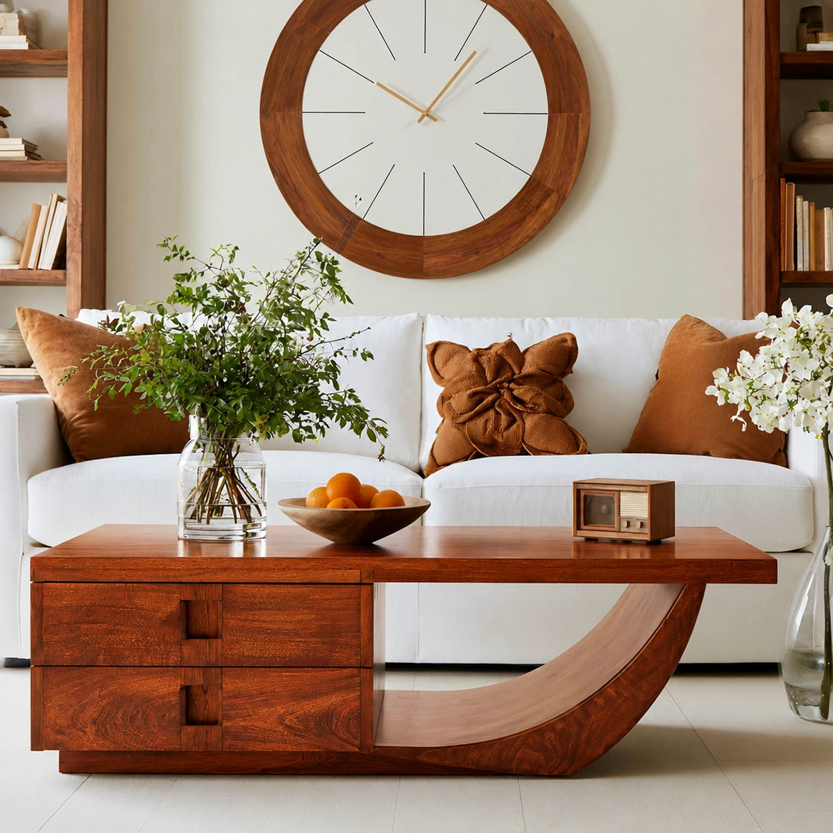 Natural Solid Wood Coffee Table – Sculptural Modern Storage Style
