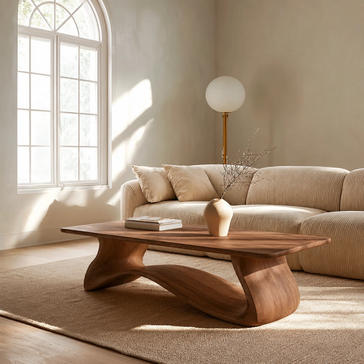 Natural Solid Wood Coffee Table – Sculptural Japandi Style