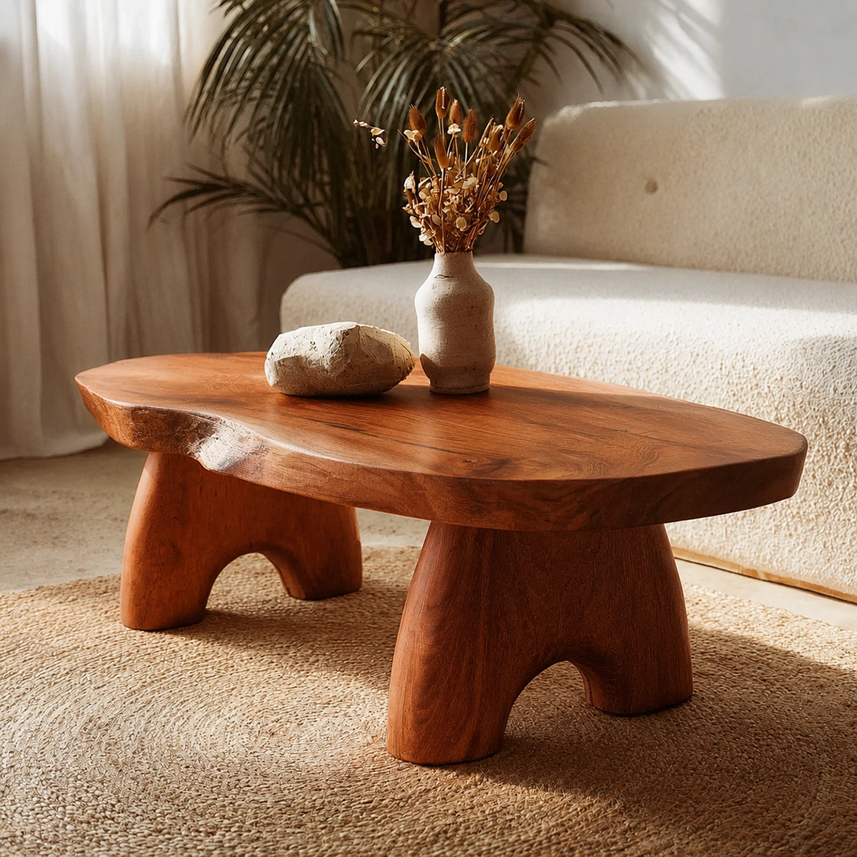 Natural Solid Wood Coffee Table – Live Edge Wabi-Sabi Style