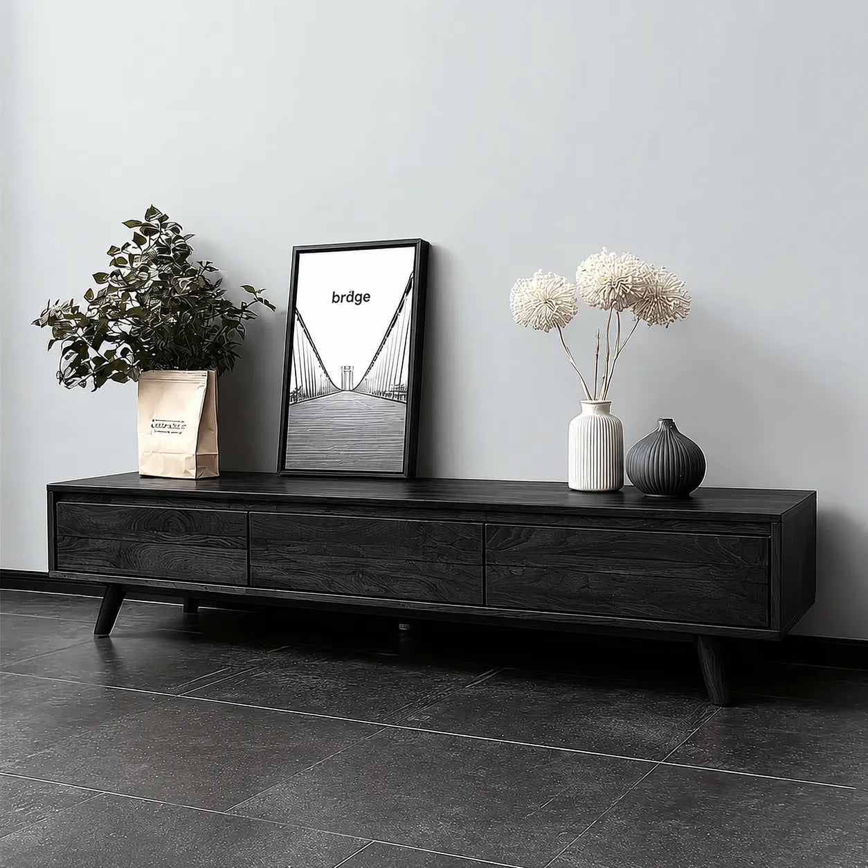 Minimalist Natural Solid Wood TV Stand with Six Drawer Storage Design