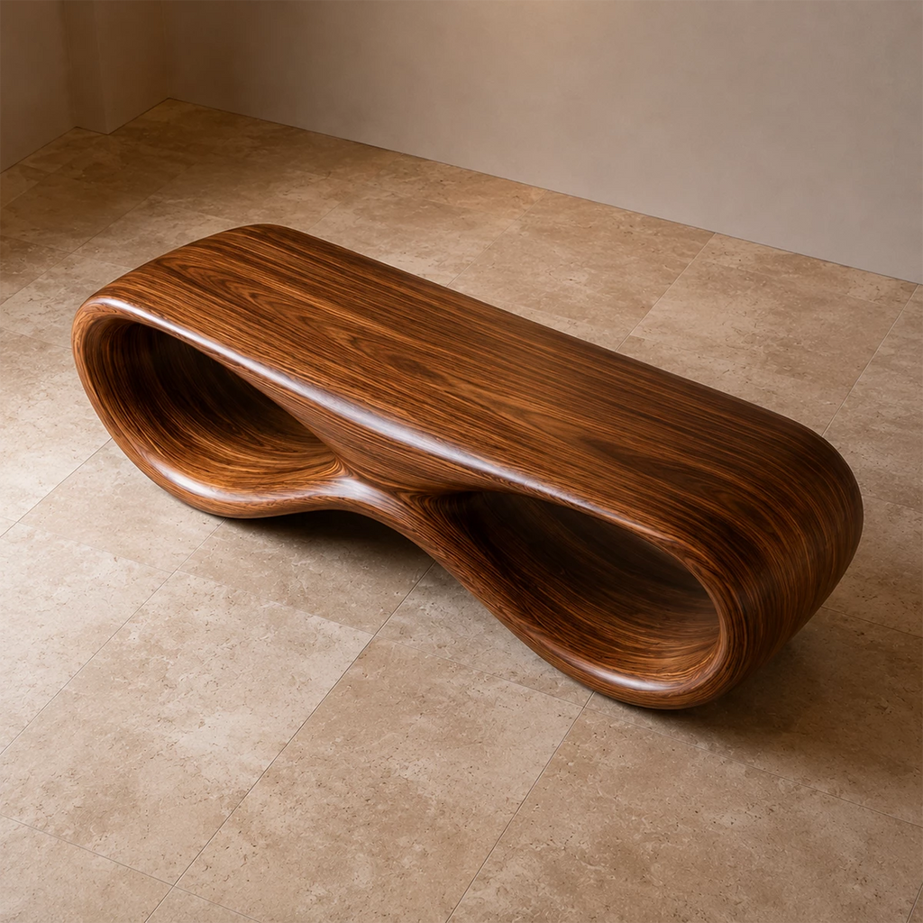 Sculptural Wave Wood Bench – Organic Natural Wood Bench for Modern Interior