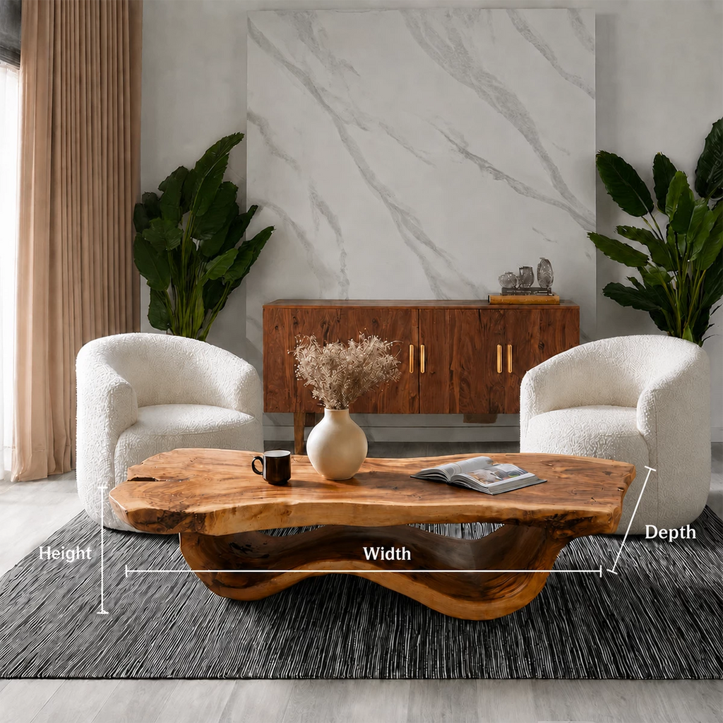 Live Edge Solid Wood Coffee Table With Sculptural Wave Base And Natural Organic Top For Modern Living Room