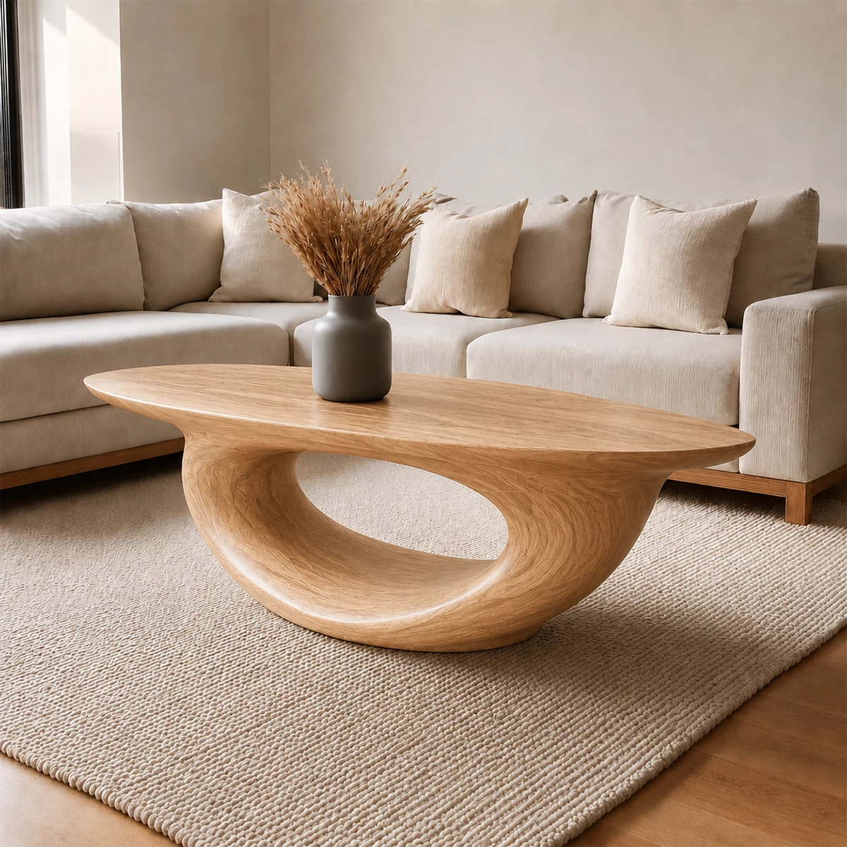 Sculptural Modern Coffee Table Crafted from Natural Solid Wood