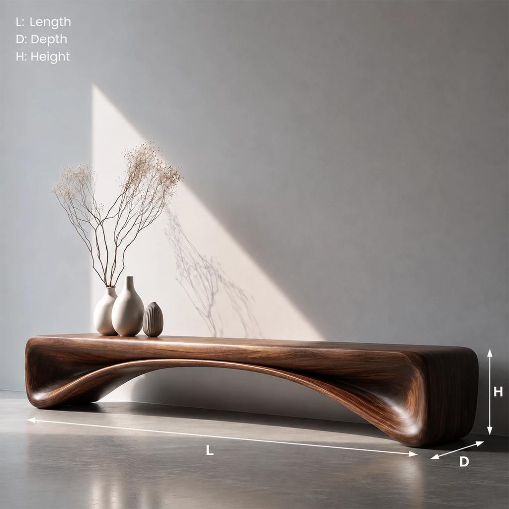 Organic Curved Wood Console Bench – Natural Wood Entryway Table for Modern Interior