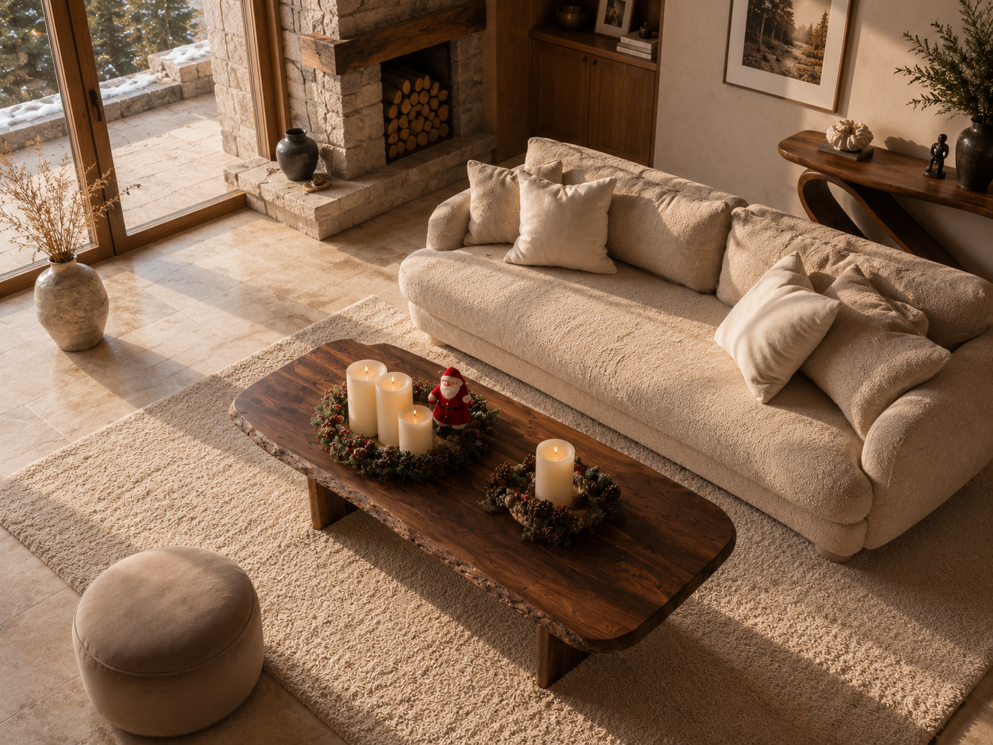 Live Edge Natural Solid Wood Coffee Table with Rustic Modern Form