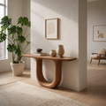 Sculptural U-Shaped Console Table in Natural Solid Wood