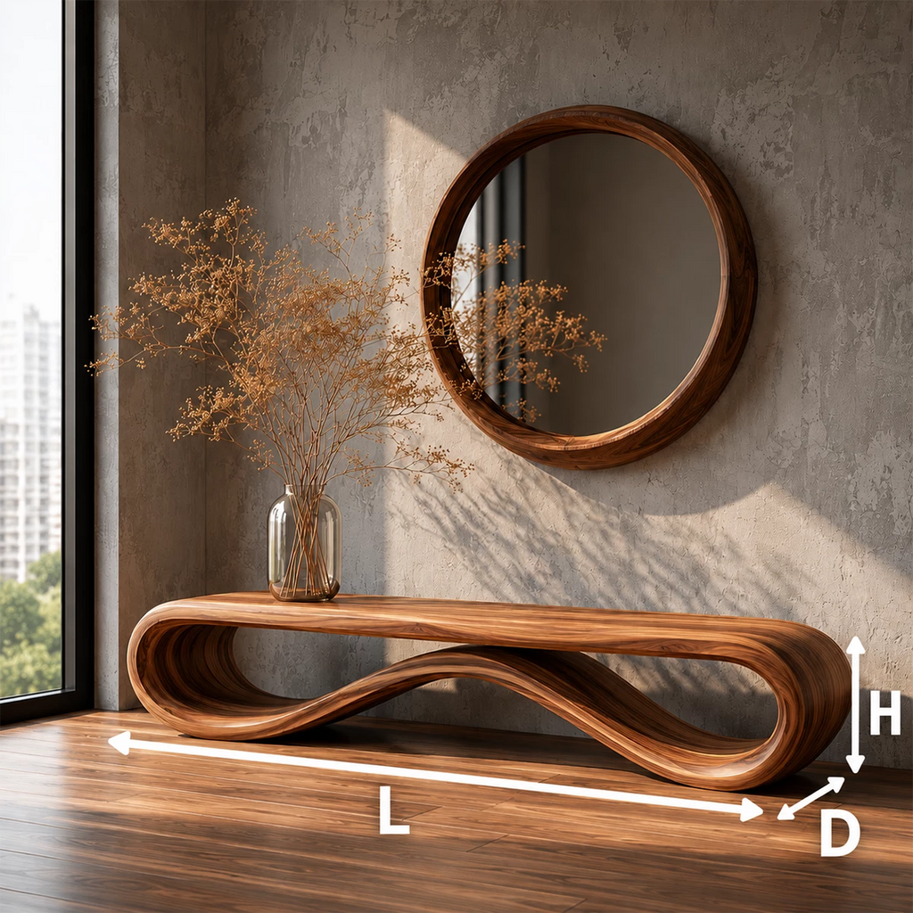 Sculptural Wave Wood Bench – Organic Natural Wood Entryway Bench for Modern Interior