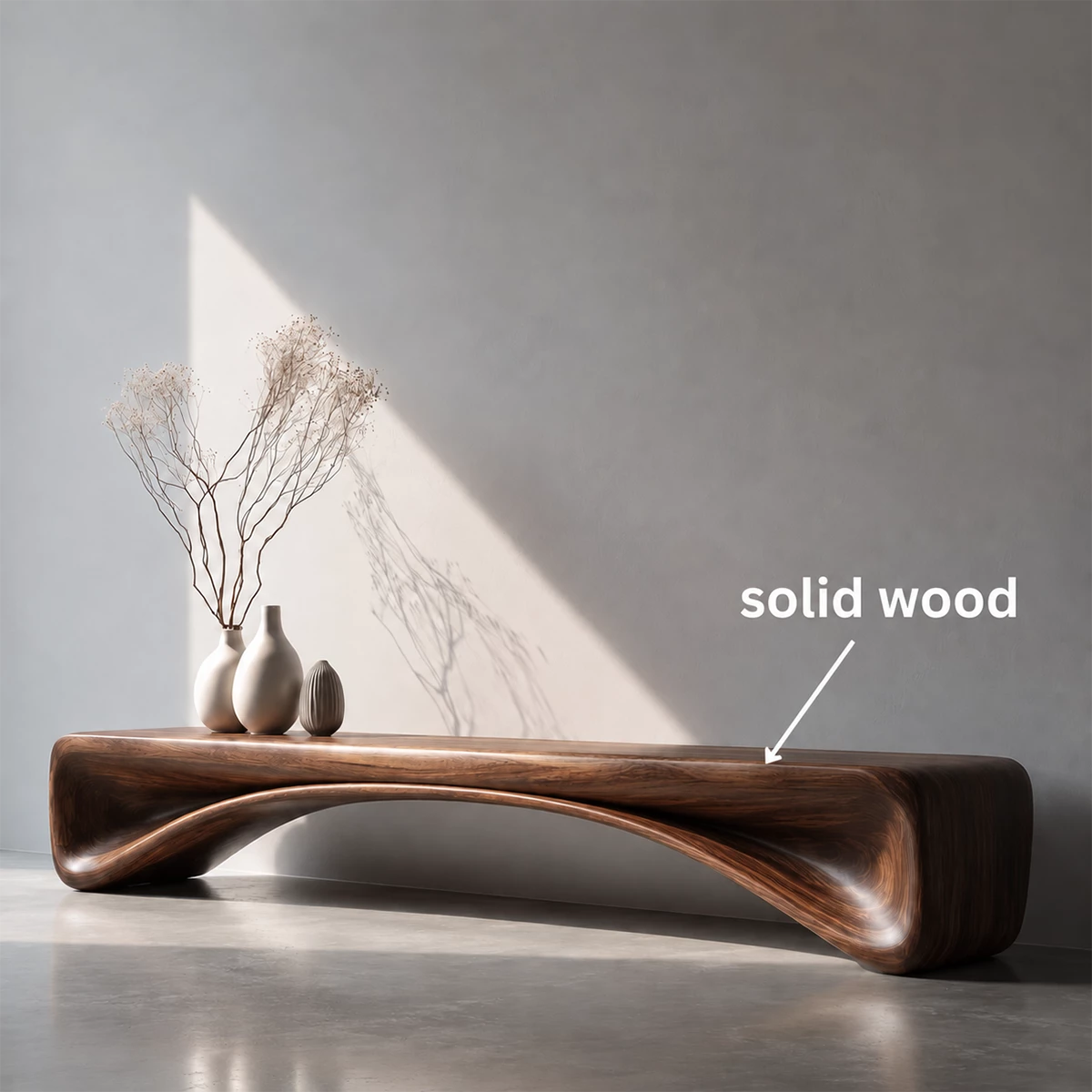 Organic Curved Wood Console Bench – Natural Wood Entryway Table for Modern Interior
