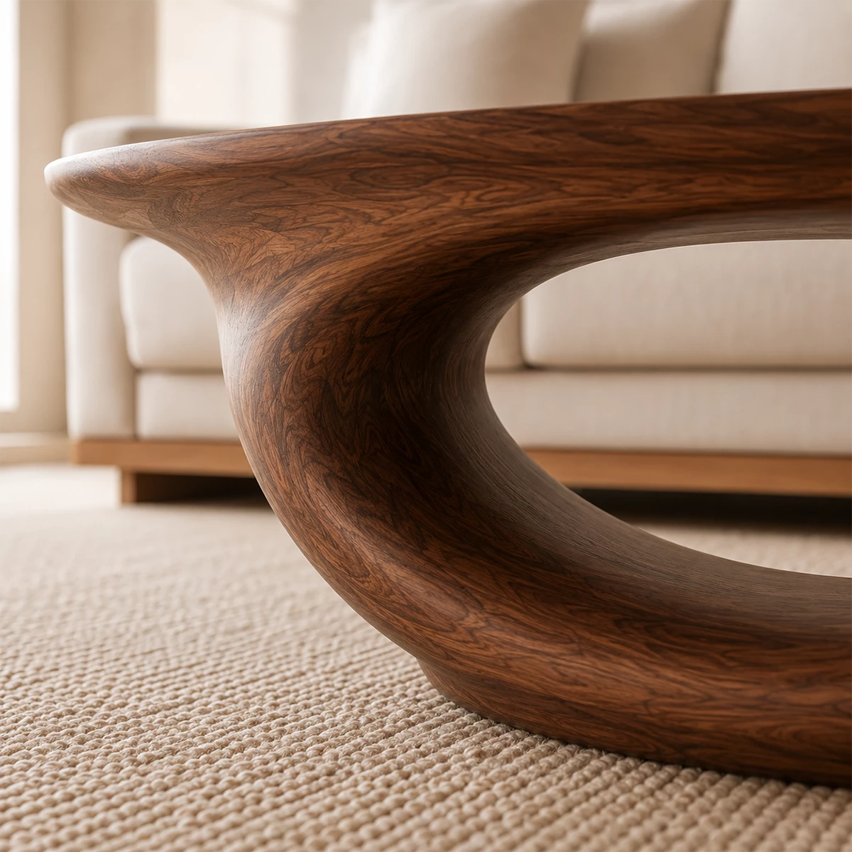 Sculptural Modern Coffee Table Crafted from Natural Solid Wood