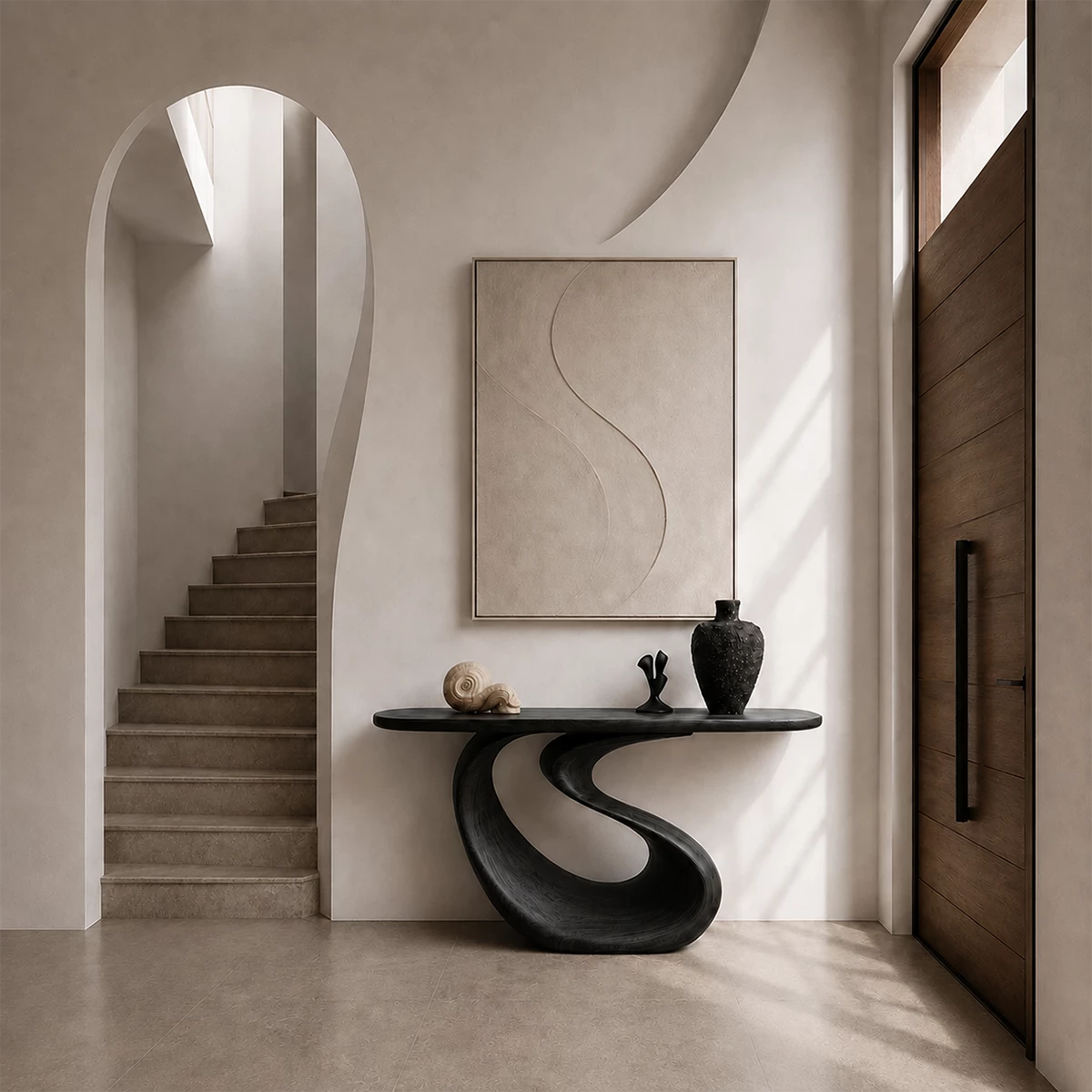 Organic Loop Sculptural Console Table in Natural Solid Wood