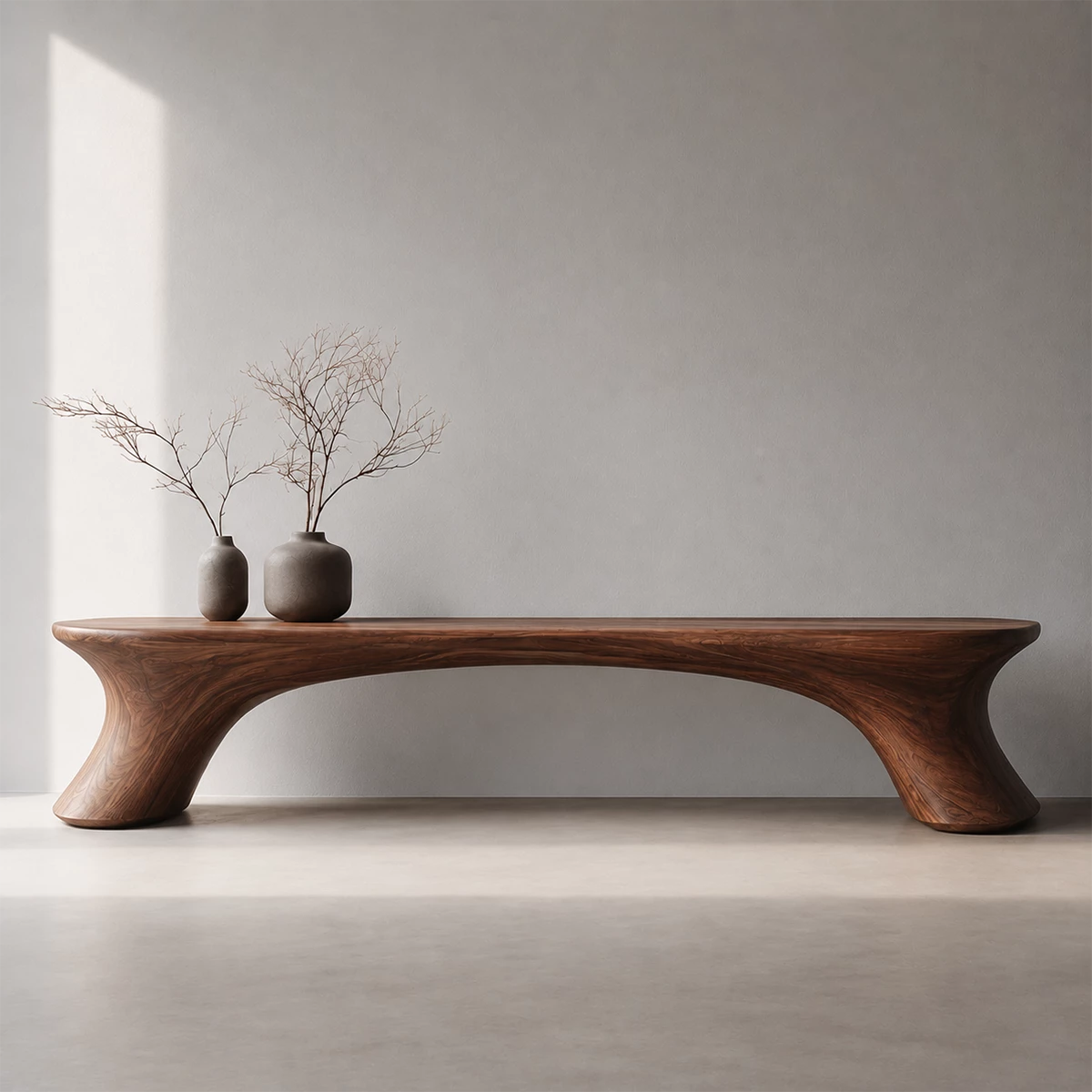 Organic Curved Wood Bench – Natural Wood Entryway Bench for Modern Interior
