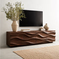 Sculpted Wave Natural Solid Wood TV Stand with Eight Drawer Storage