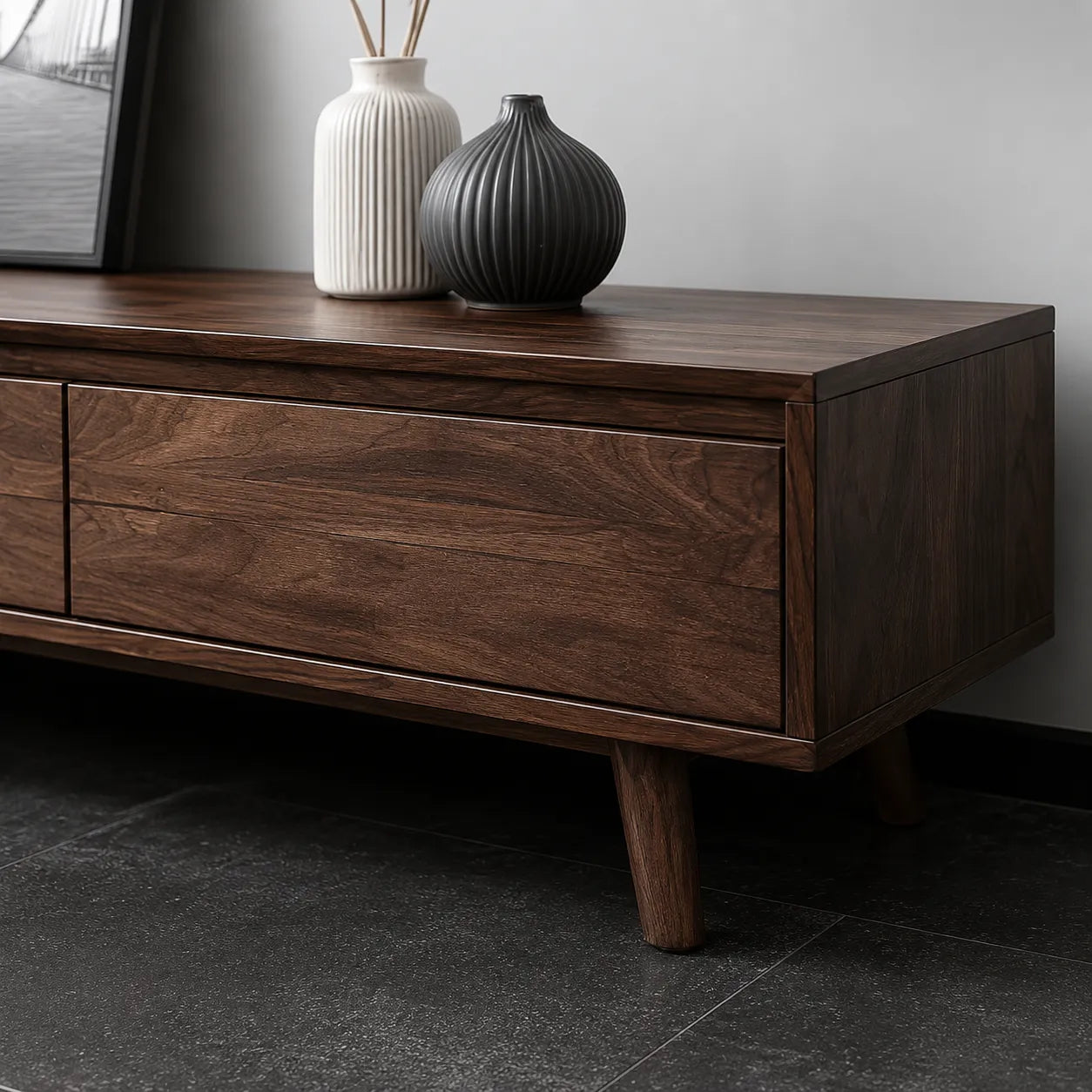 Minimalist Natural Solid Wood TV Stand with Six Drawer Storage Design