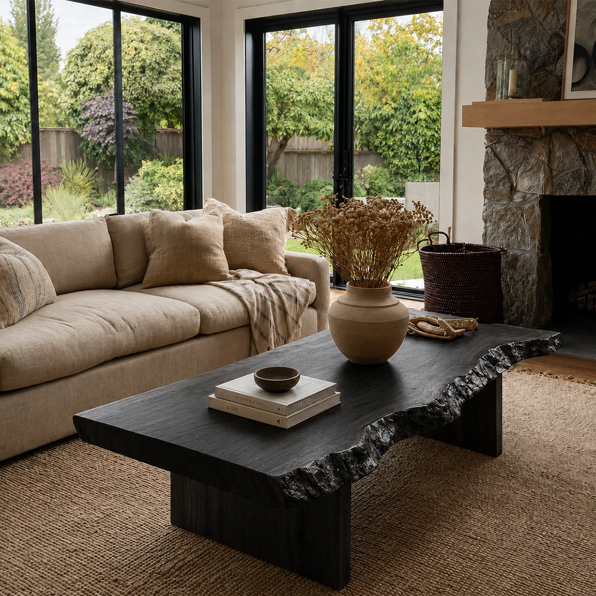 Live Edge Modern Coffee Table Crafted from Natural Solid Wood