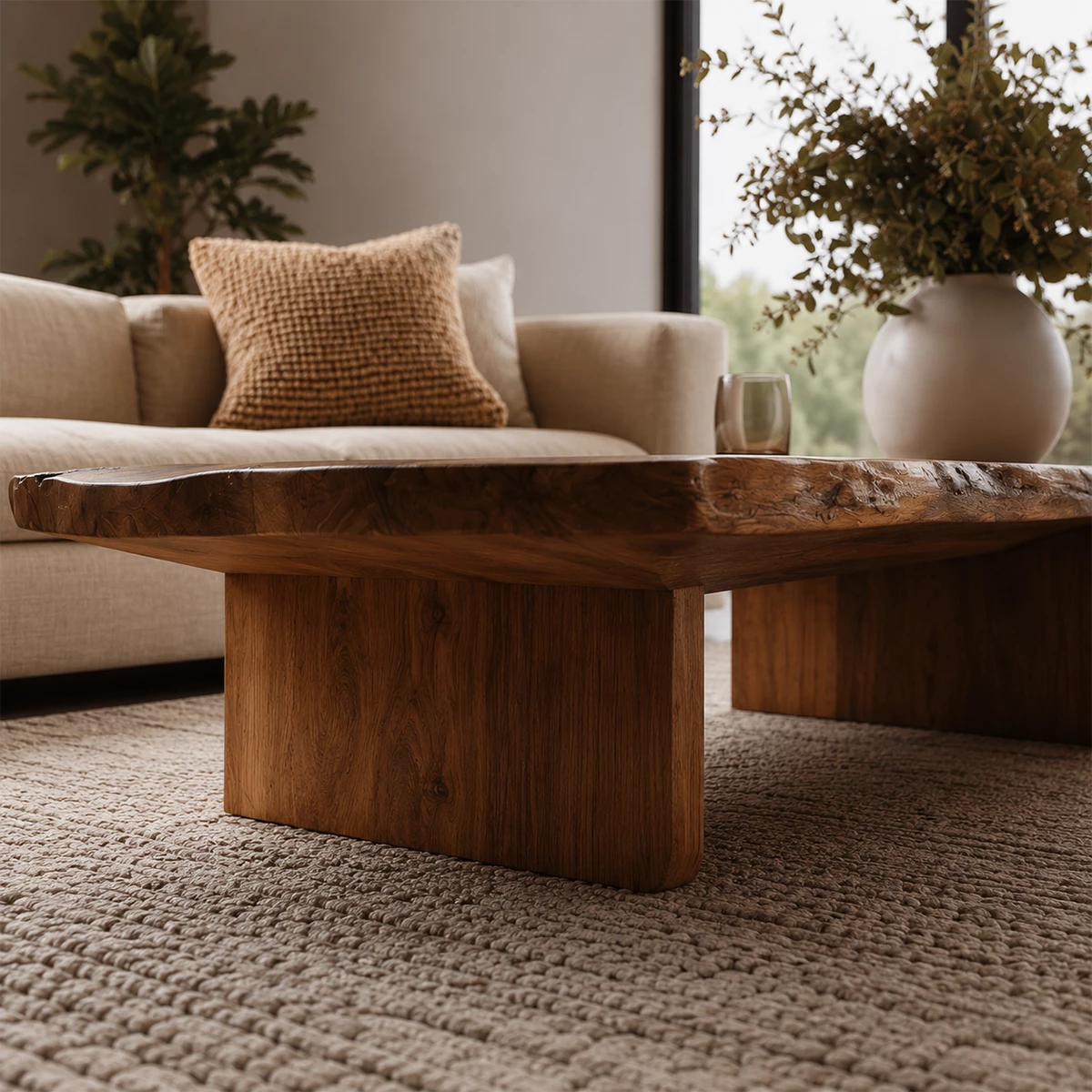 Flowing Sculptural Modern Coffee Table Crafted from Natural Solid Wood