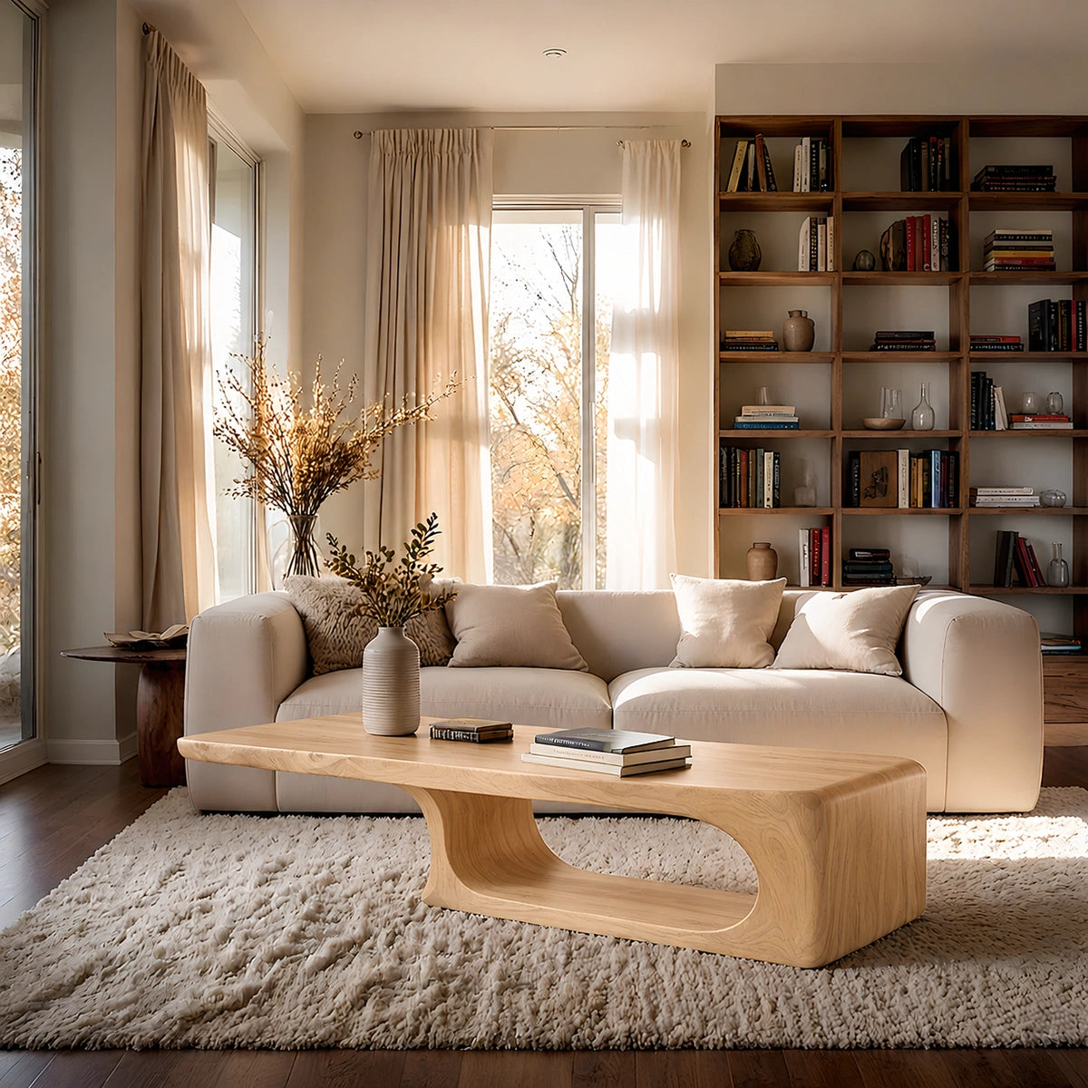 Natural Solid Wood Coffee Table – Sculptural Modern Style