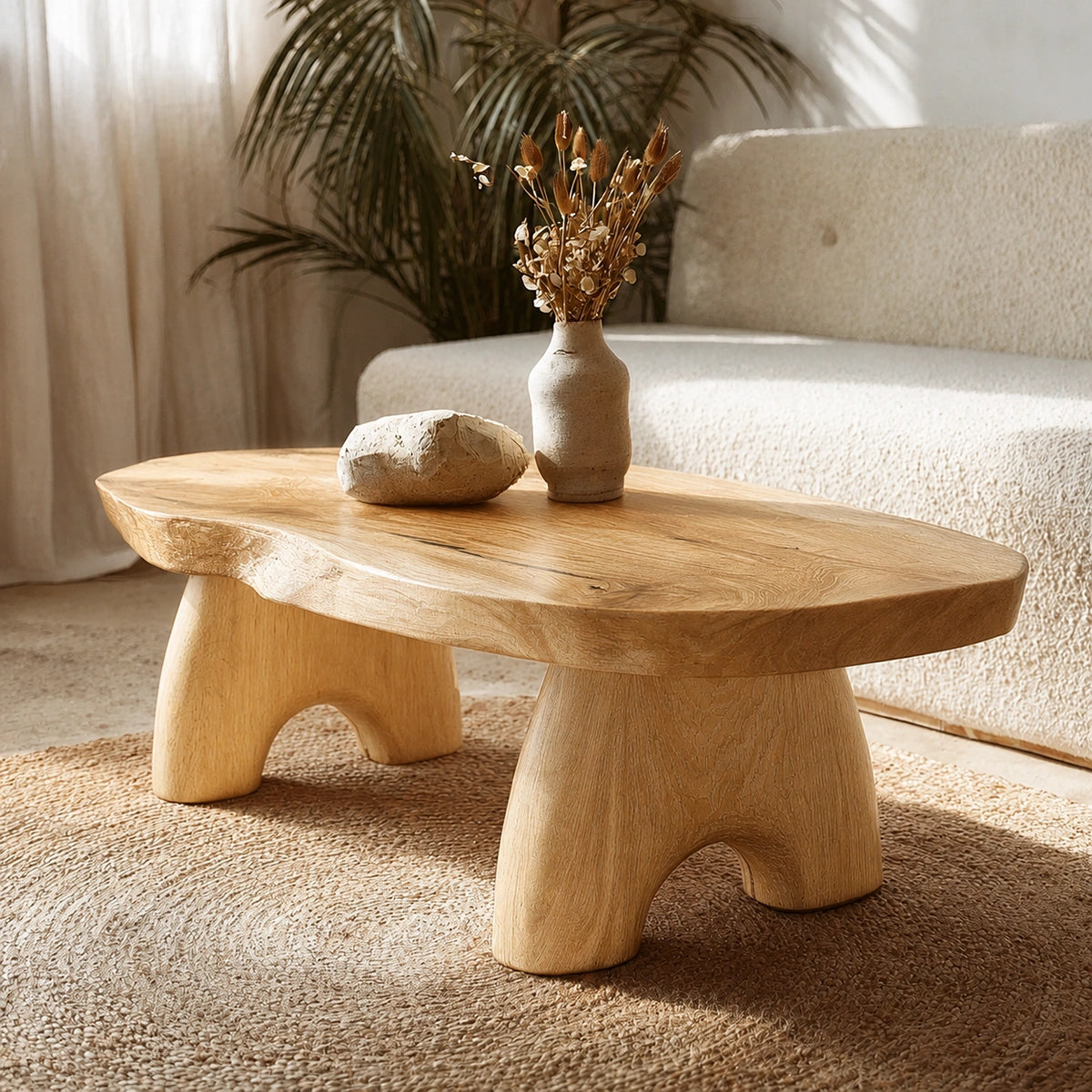 Natural Solid Wood Coffee Table – Live Edge Wabi-Sabi Style