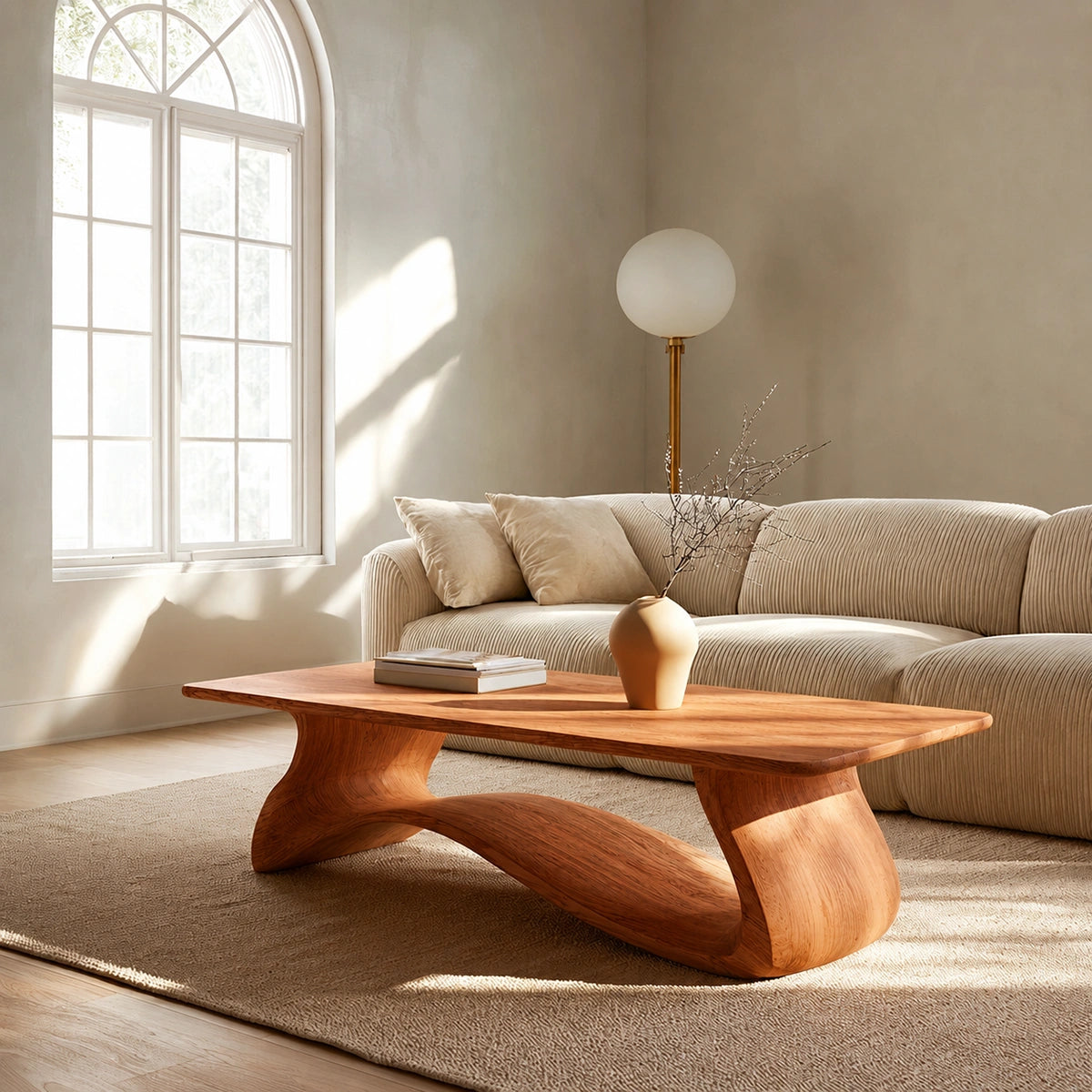Natural Solid Wood Coffee Table – Sculptural Japandi Style