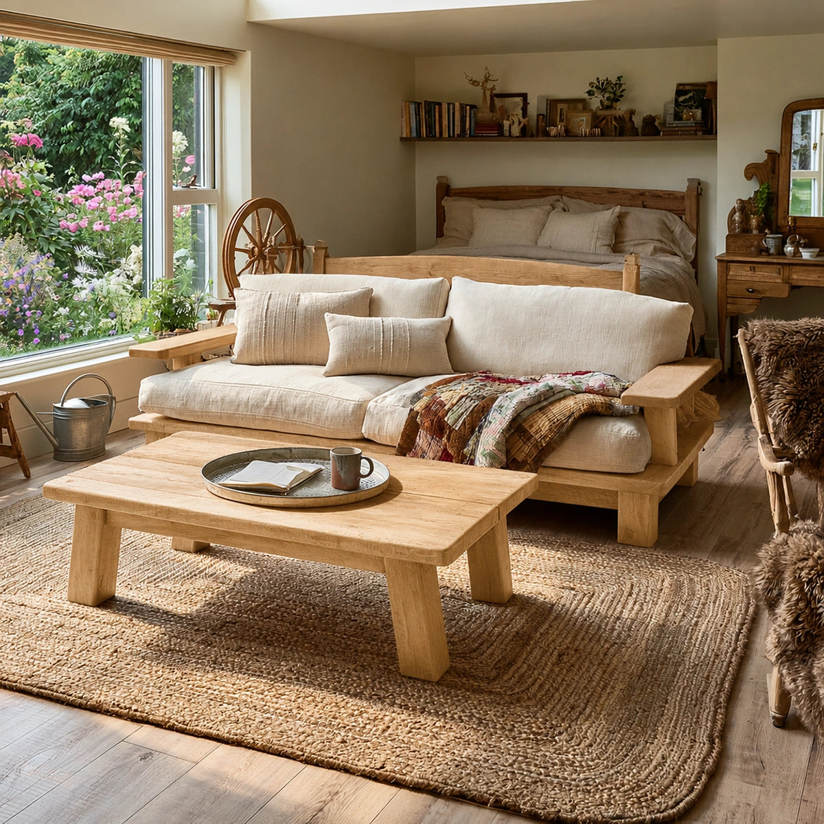 Natural Solid Wood Coffee Table – Rustic Farmhouse Style