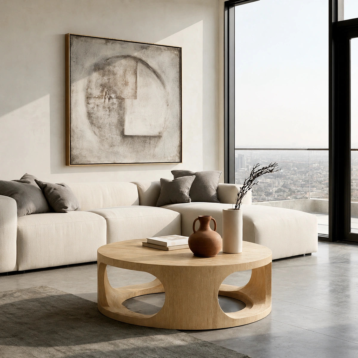 Natural Solid Wood Round Coffee Table – Sculptural Modern Style