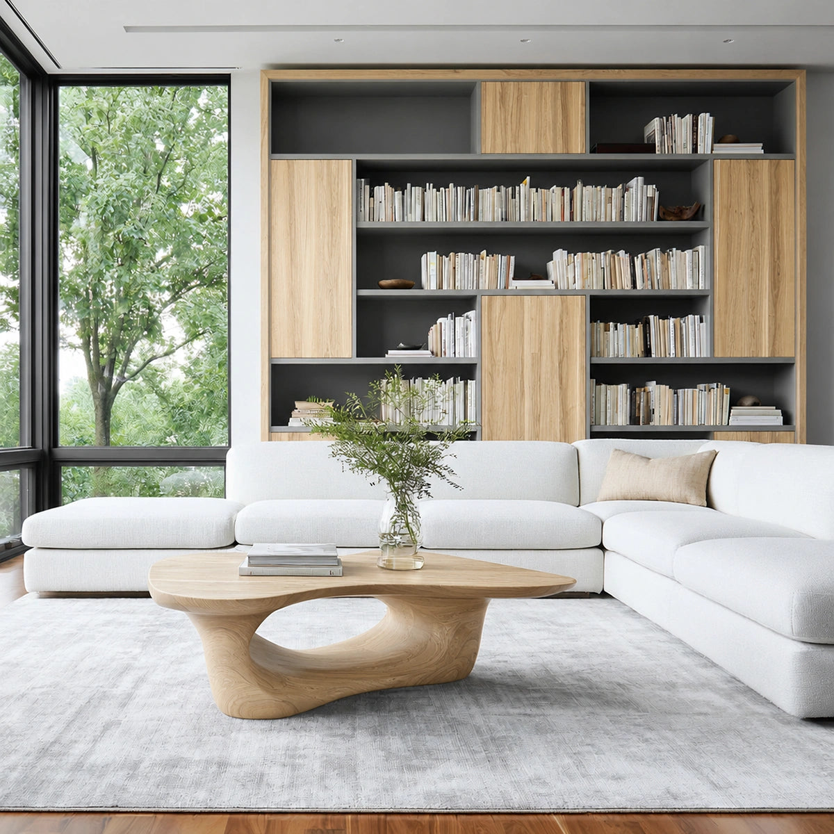 Natural Solid Wood Coffee Table – Sculptural Modern Style